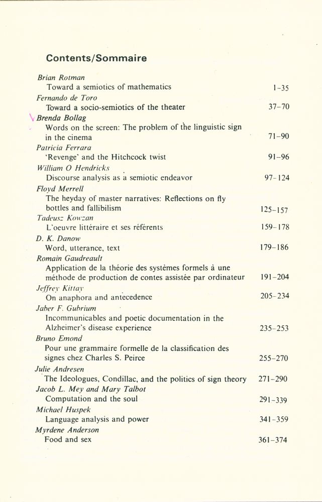 『SEMIOTICA』 1988 Volume72 - 1/2 4