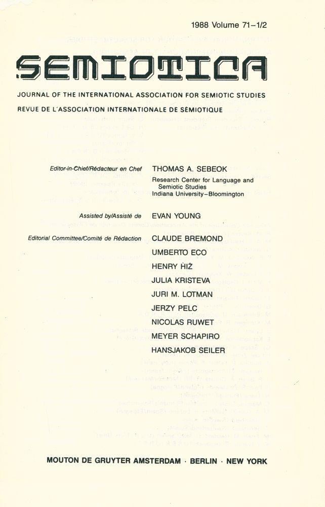 『SEMIOTICA』 1988 Volume 71 - 1/2 2