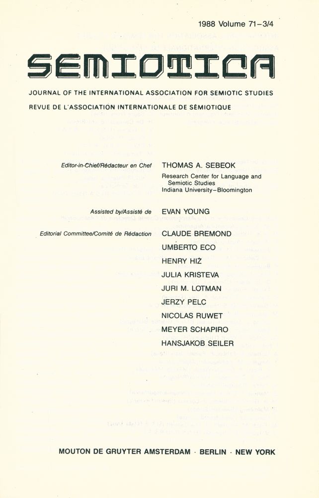 『SEMIOTICA』 1988 Volume 71 - 1/2 3