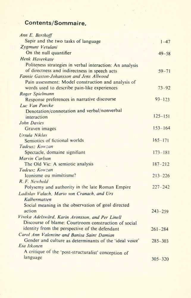 『SEMIOTICA』 1988 Volume 71 - 1/2 4