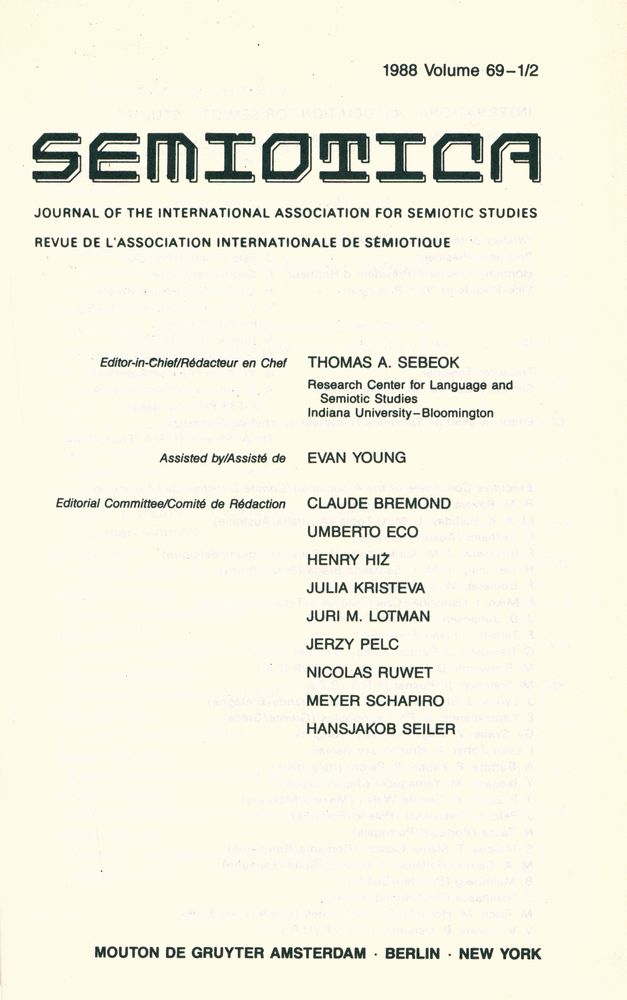 『SEMIOTICA』 1988 Volume 69 - 1/2 2