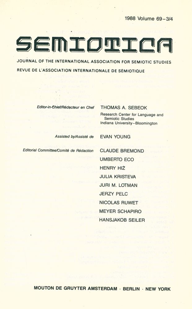 『SEMIOTICA』 1988 Volume 69 - 1/2 3