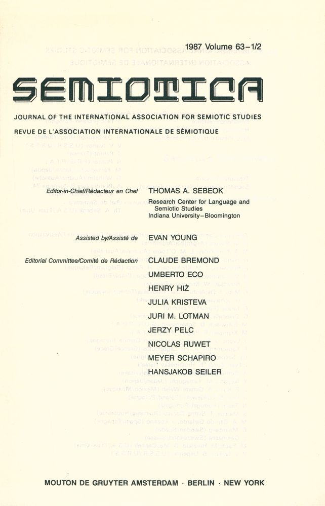 『SEMIOTICA』 1987 Volume 63 - 1/2 2