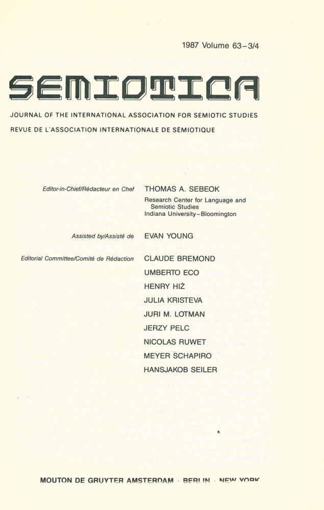 『SEMIOTICA』 1987 Volume 63 - 1/2 3