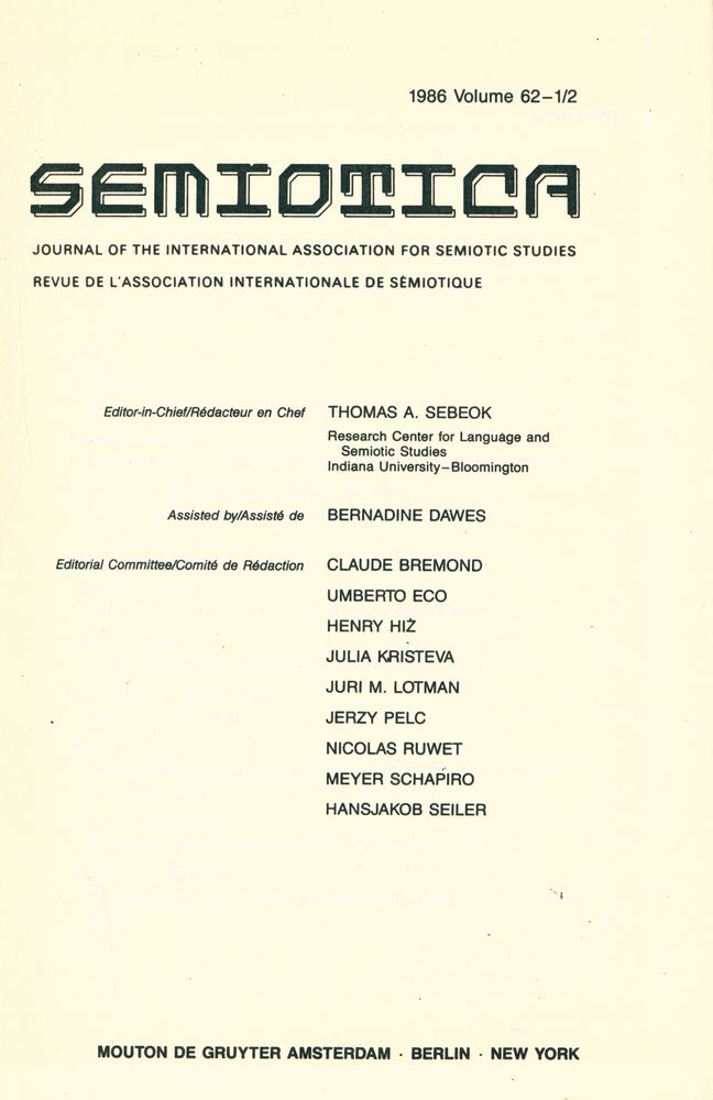 『SEMIOTICA』 1986 Volume 62 - 1/2 2