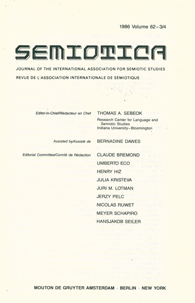 『SEMIOTICA』 1986 Volume 62 - 1/2 3