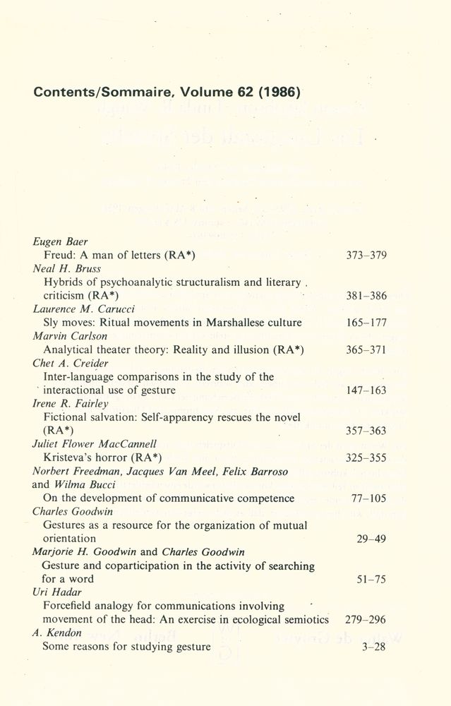 『SEMIOTICA』 1986 Volume 62 - 1/2 4