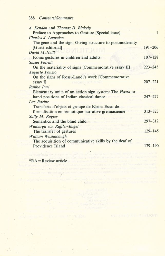 『SEMIOTICA』 1986 Volume 62 - 1/2 5