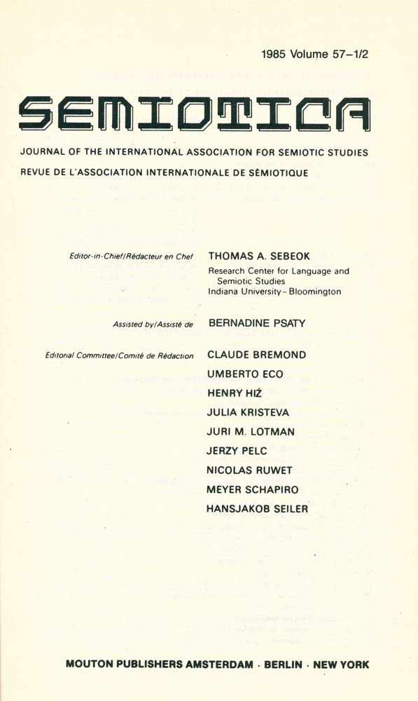 『SEMIOTICA』 1985 Volume 57 - 1/2 2