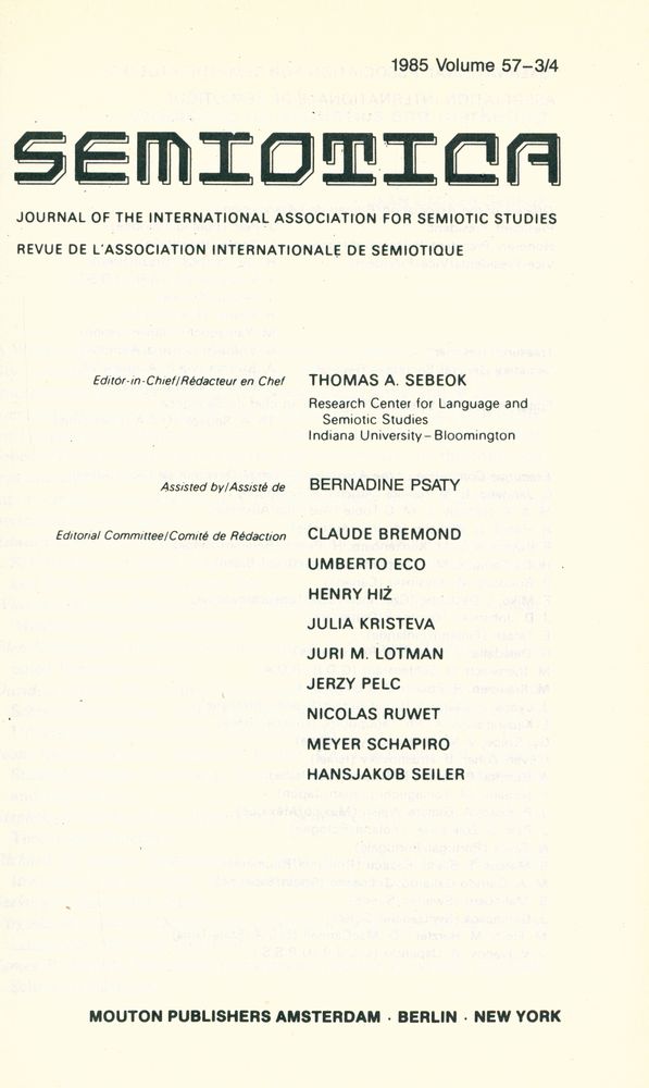『SEMIOTICA』 1985 Volume 57 - 1/2 3