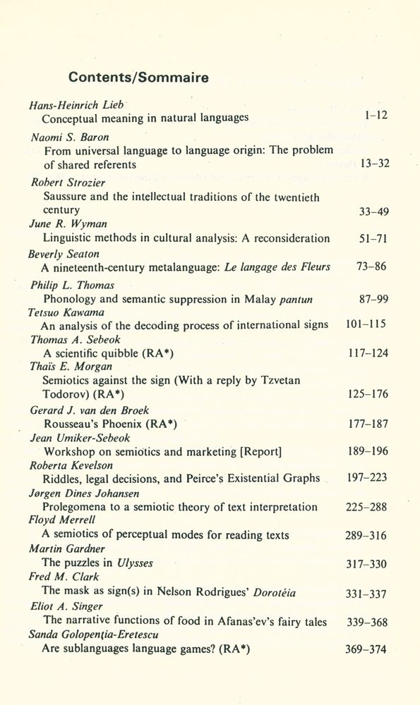 『SEMIOTICA』 1985 Volume 57 - 1/2 4
