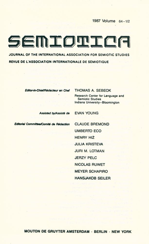 『SEMIOTICA』 1987 Volume 64 - 1/2 2