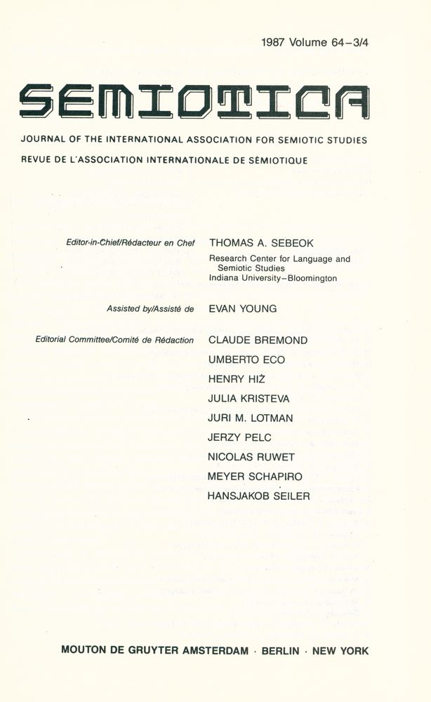 『SEMIOTICA』 1987 Volume 64 - 1/2 3