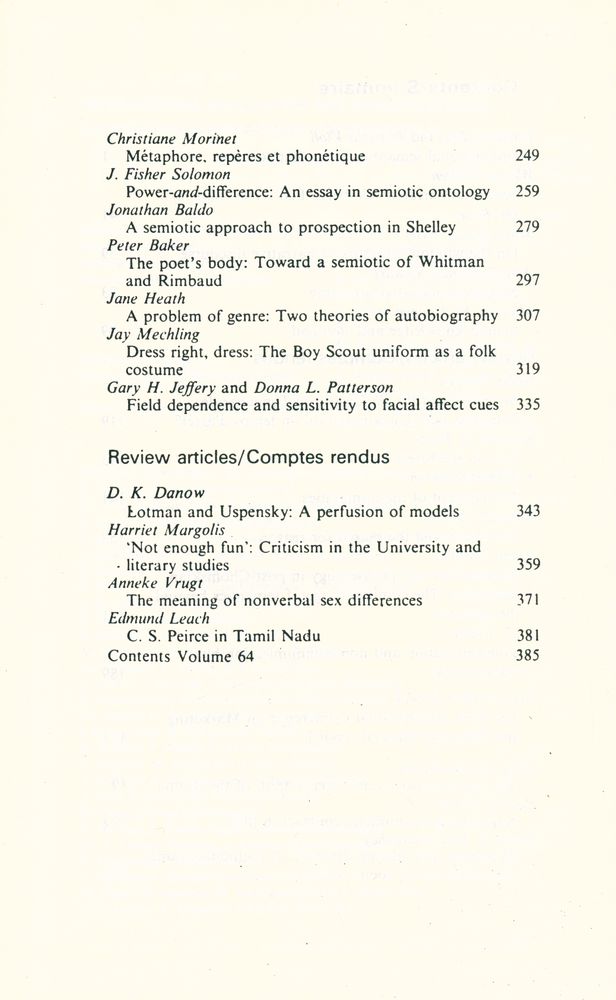 『SEMIOTICA』 1987 Volume 64 - 1/2 5