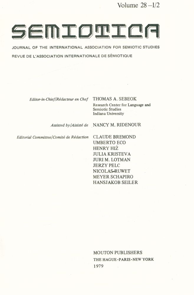 『SEMIOTICA』 1979 Volume 28 - 1/2 2