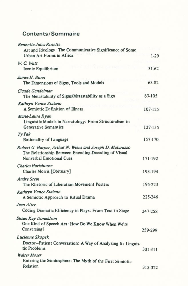 『SEMIOTICA』 1979 Volume 28 - 1/2 3
