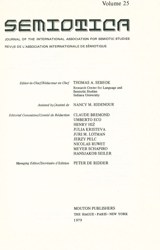 『SEMIOTICA』 1979 Volume 25 2