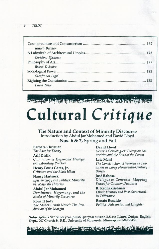 『Telos』 (No. 74.75) 1987 - 88 3