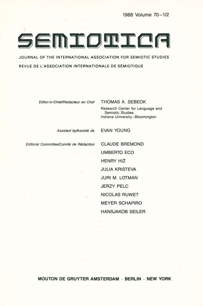 『SEMIOTICA』 1988 Volume 70 - 1/2 2