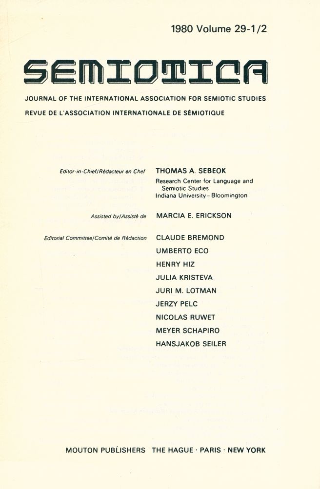 『SEMIOTICA』 1980 Volume 29 - 1/2 2