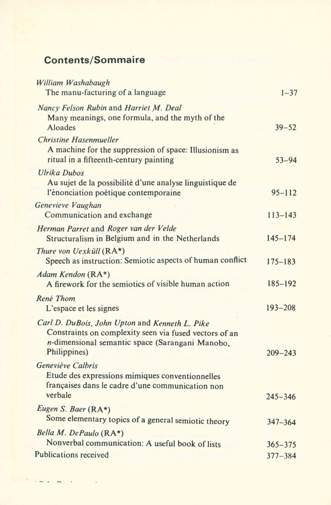 『SEMIOTICA』 1980 Volume 29 - 1/2 3