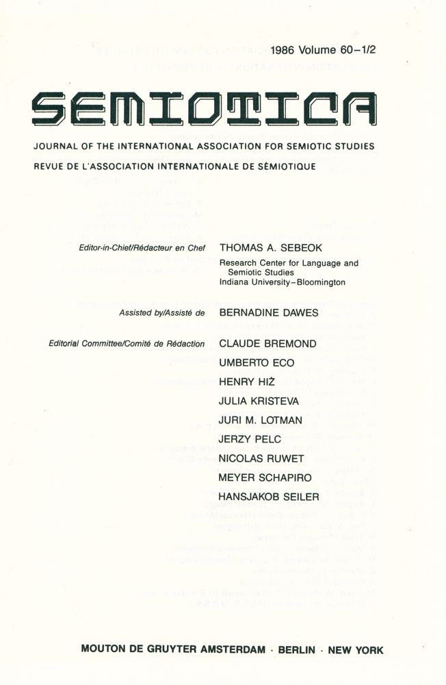『SEMIOTICA』 1986 Volume 60 - 1/2 2