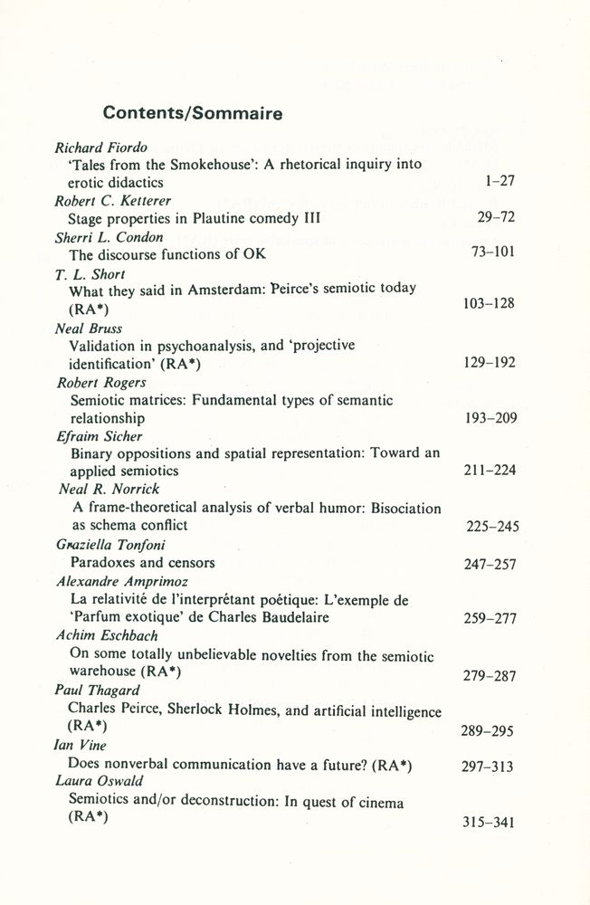 『SEMIOTICA』 1986 Volume 60 - 1/2 3