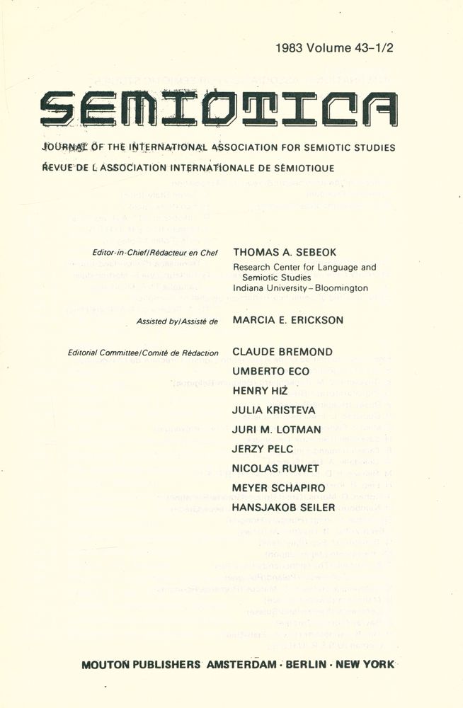 『SEMIOTICA』 1983 Volume 43 - 1/2 2