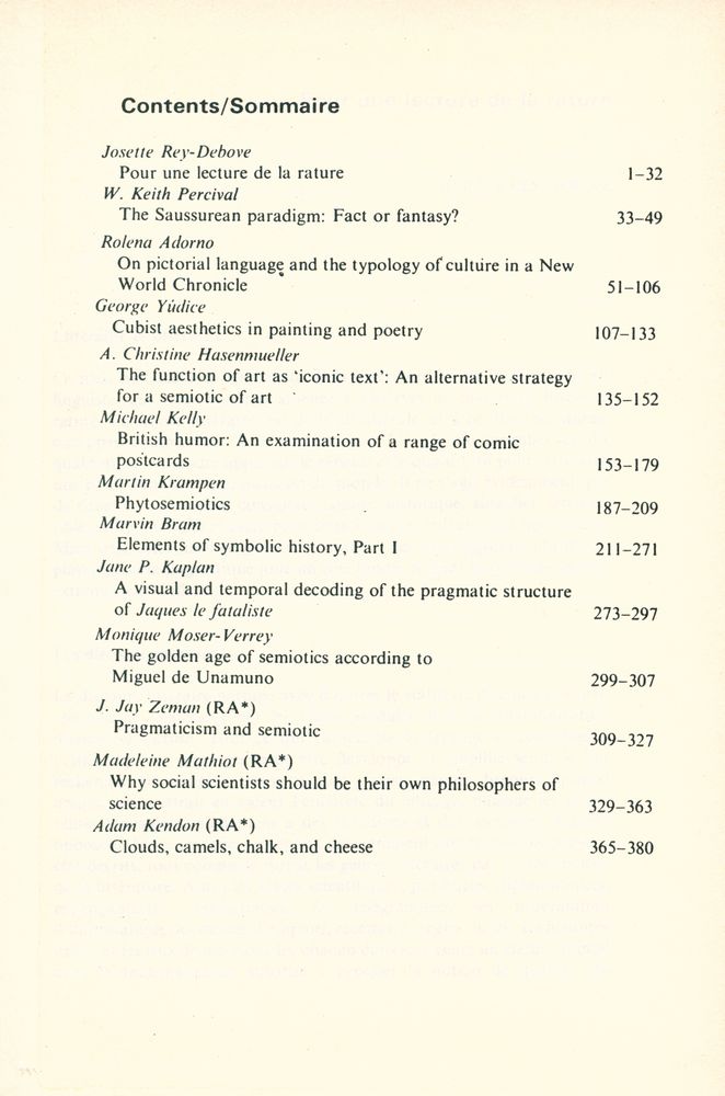 『SEMIOTICA』 1981 Volume 36 - 1/2 3