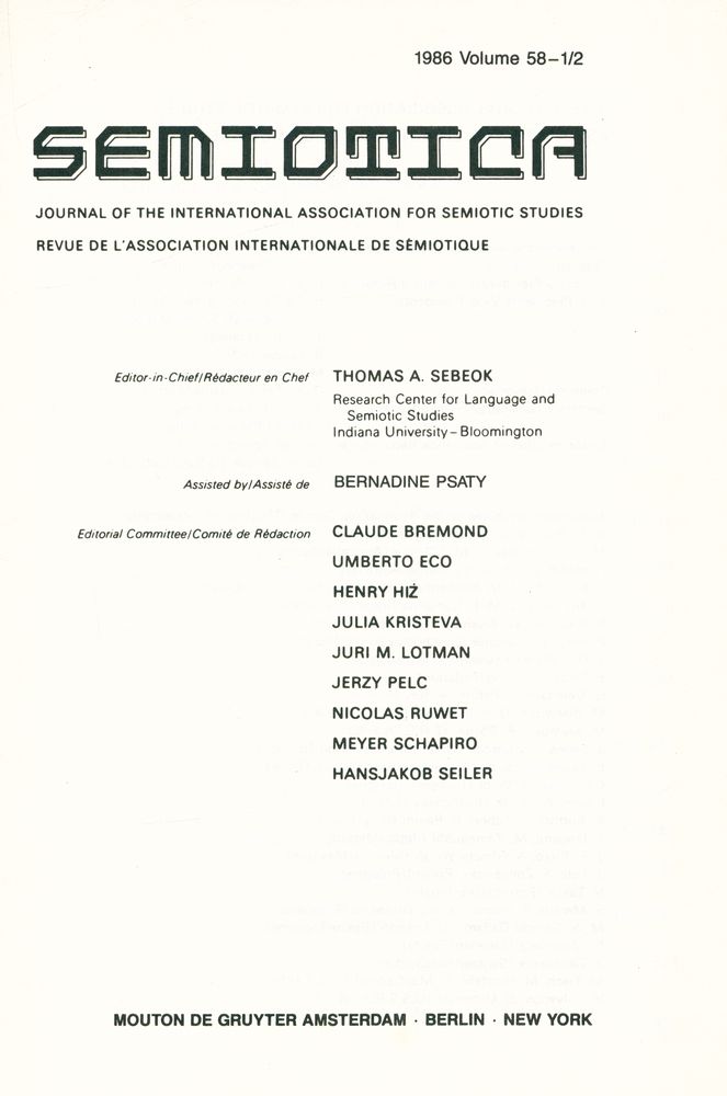 『SEMIOTICA』 1986 Volume 58 - 1/2 2