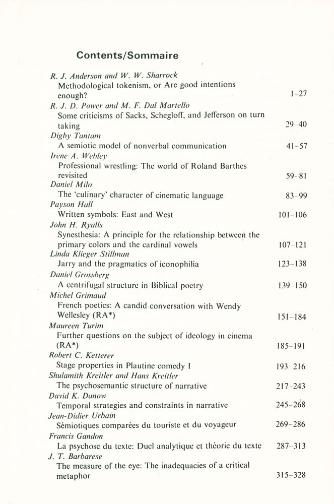 『SEMIOTICA』 1986 Volume 58 - 1/2 3