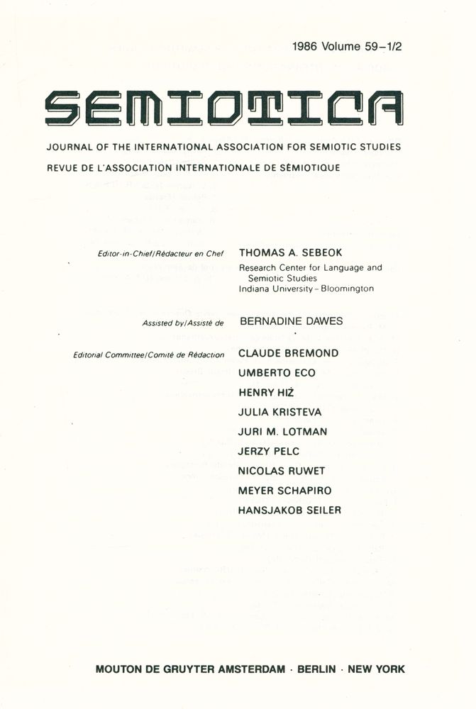 『SEMIOTICA』 1986 Volume 59 - 1/2 2