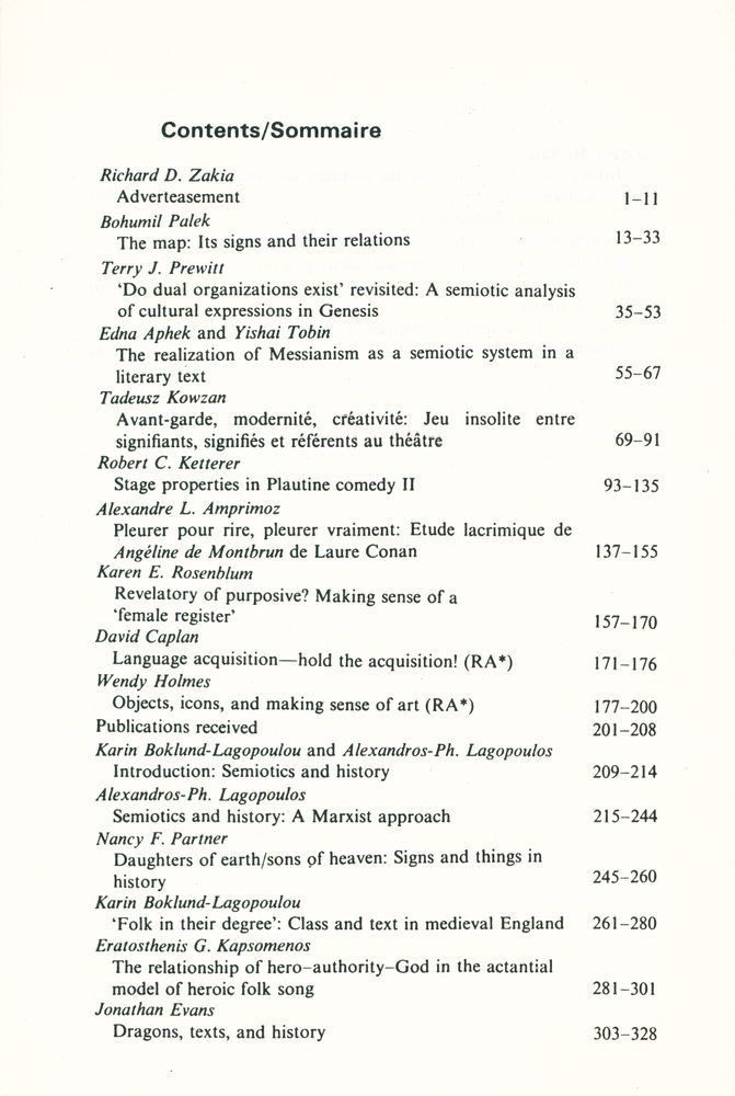 『SEMIOTICA』 1986 Volume 59 - 1/2 3