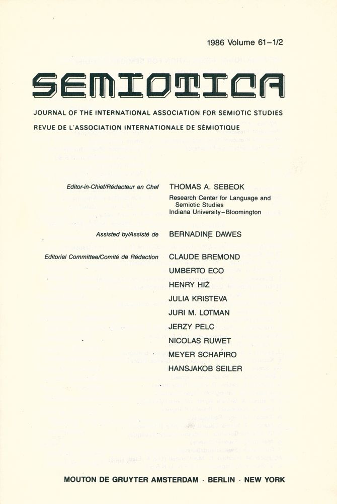 『SEMIOTICA』 1986 Volume 61 - 1/2 1