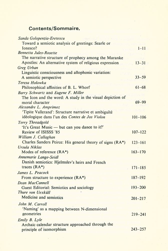 『SEMIOTICA』 1986 Volume 61 - 1/2 2