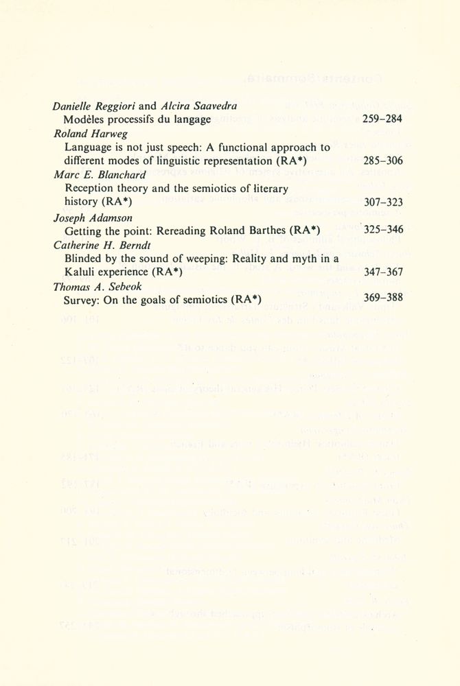 『SEMIOTICA』 1986 Volume 61 - 1/2 3