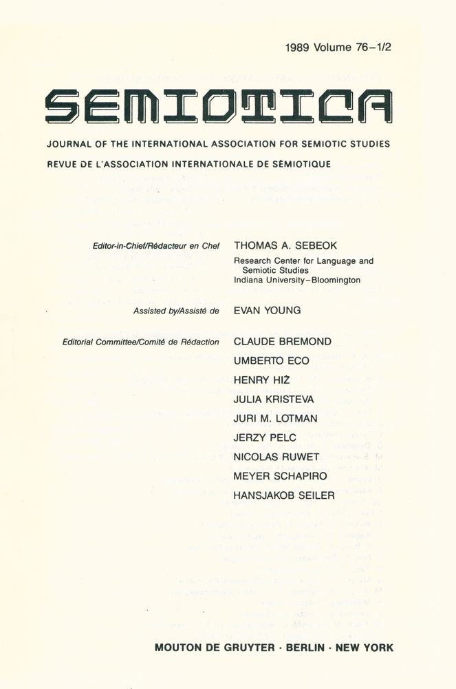 『SEMIOTICA』 1989 Volume 76 - 1/2 1