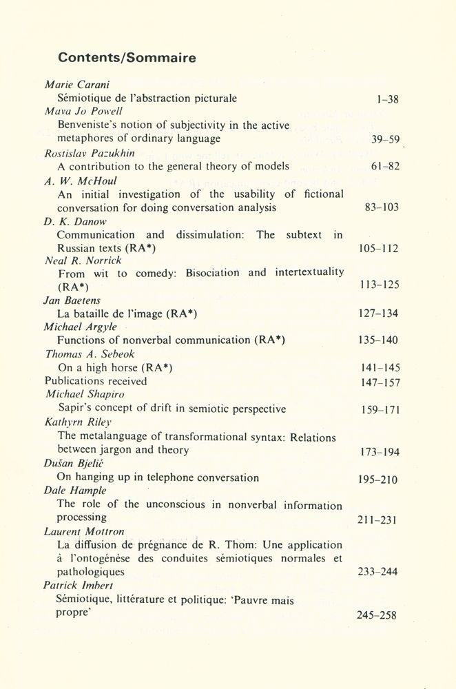 『SEMIOTICA』 1987 Volume 67 - 1/2 2