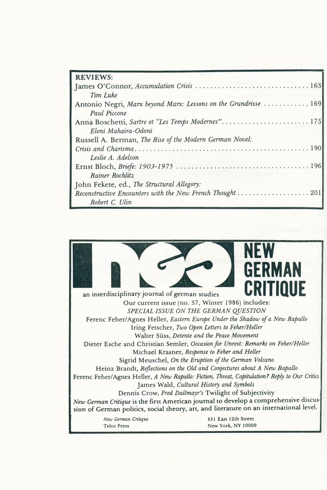 『Telos』 (No.68.69) 1986 6