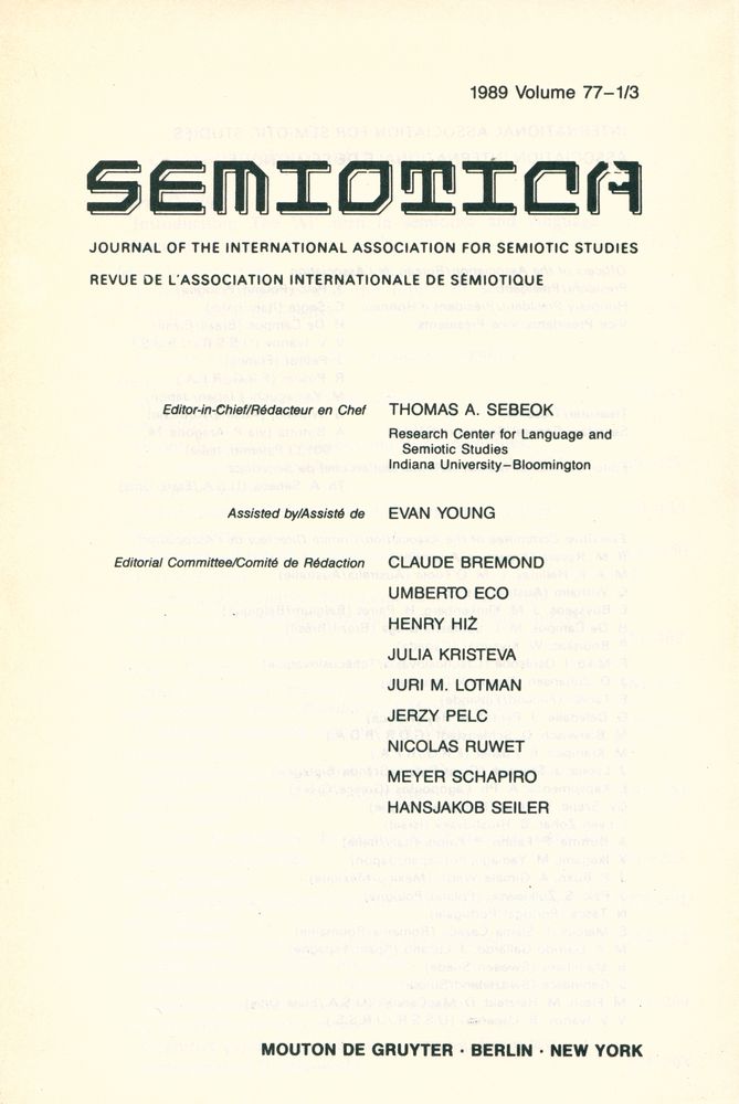 『SEMIOTICA』 1989 Volume 77 - 1/3 1