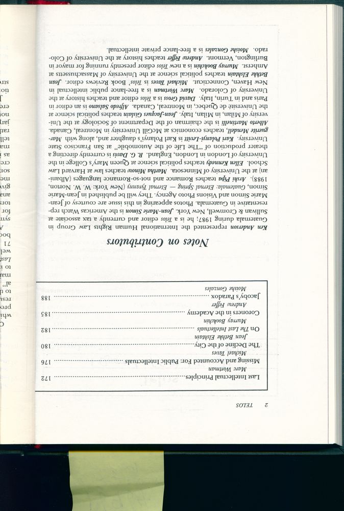 『Telos』 (No.72.73) 1987 7