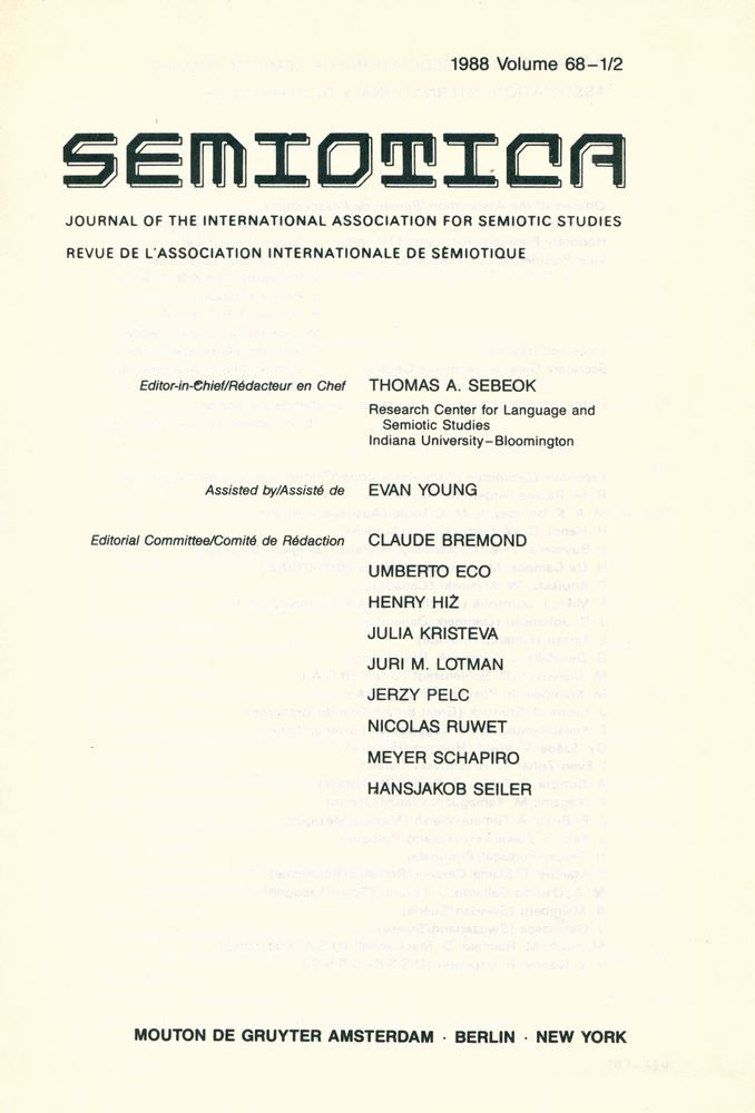 『SEMIOTICA』 1988 Volume 68 - 1/2 1