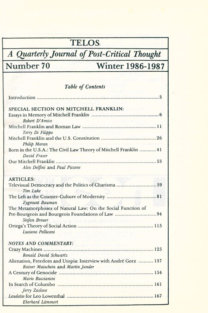 『Telos』 (No.70.71) 1986 - 87 2