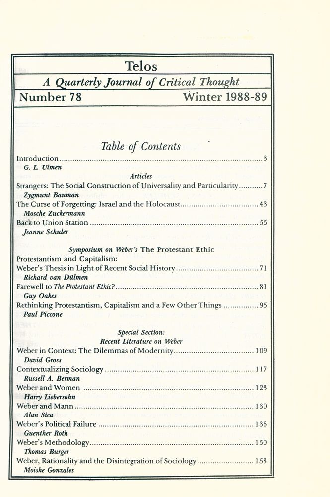 『Telos』 (No.78.79) 1988 - 89 2