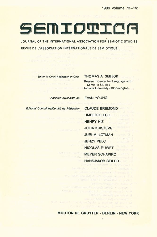 『SEMIOTICA』 1989 Volume 73 - 1/2 1