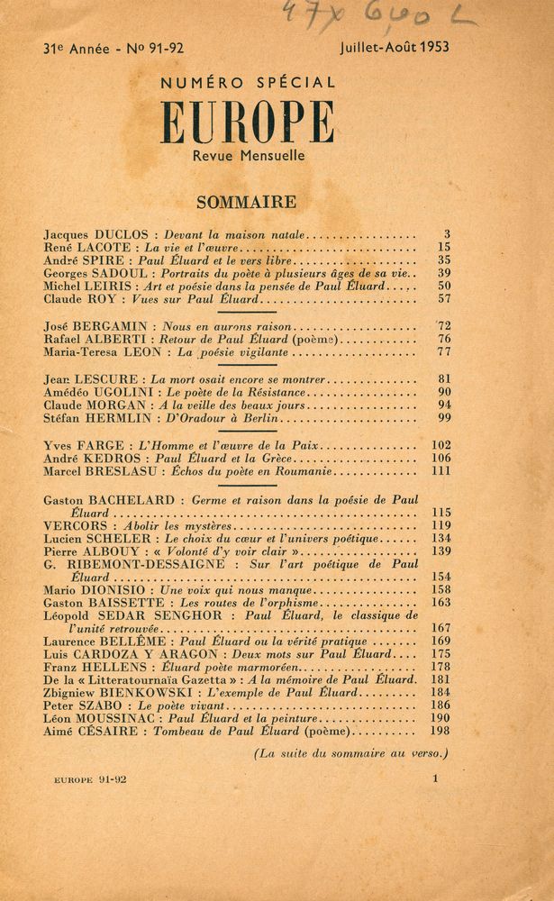 『EUROPE』 Juillet - Août 1953 2