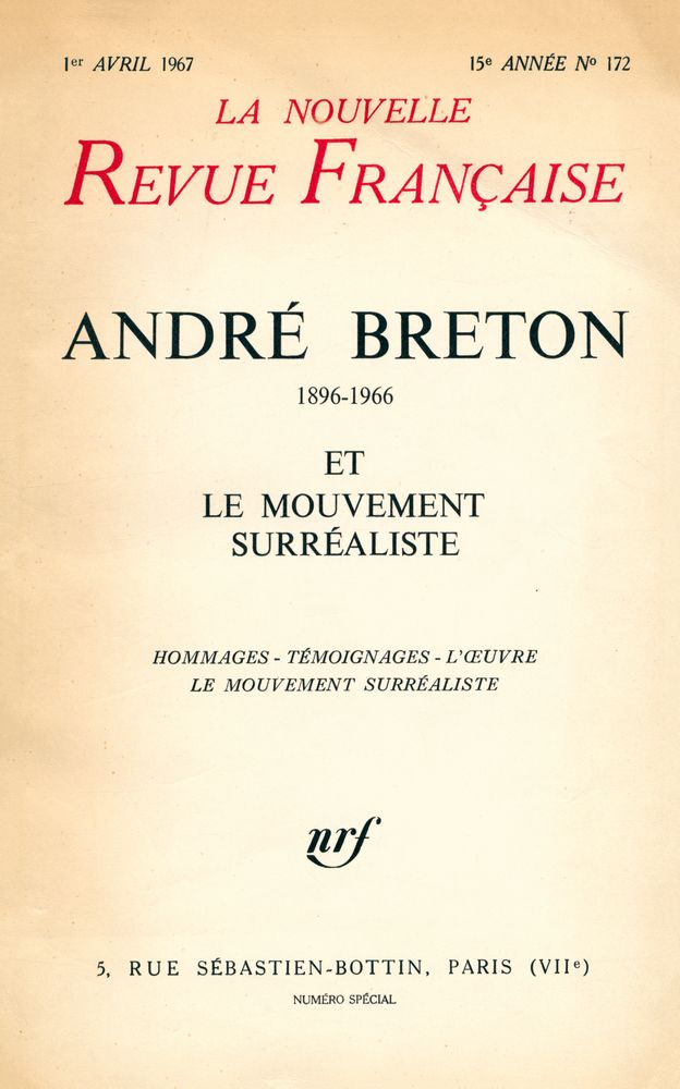 『LA NOUVELLE REVUE FRANÇAISE』 1967 AVRIL 1