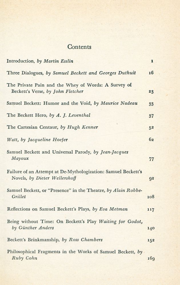 『SAMUEL BECKETT : A COLLECTION OF CRITICAL ESSAYS』 2