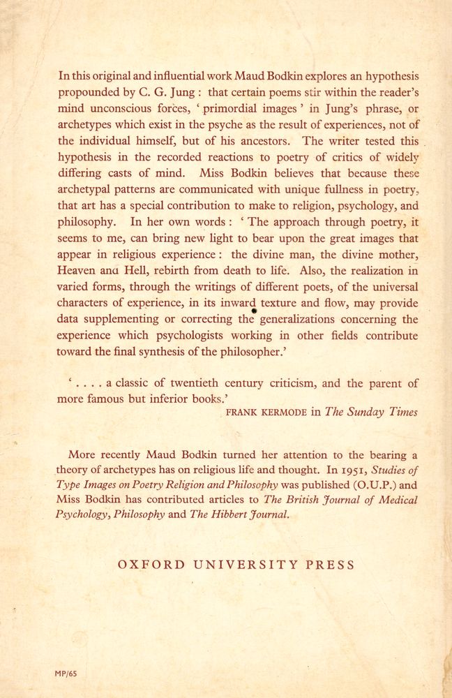 『archetypal patterns in poetry : Psychological Studies of Imagination』 8