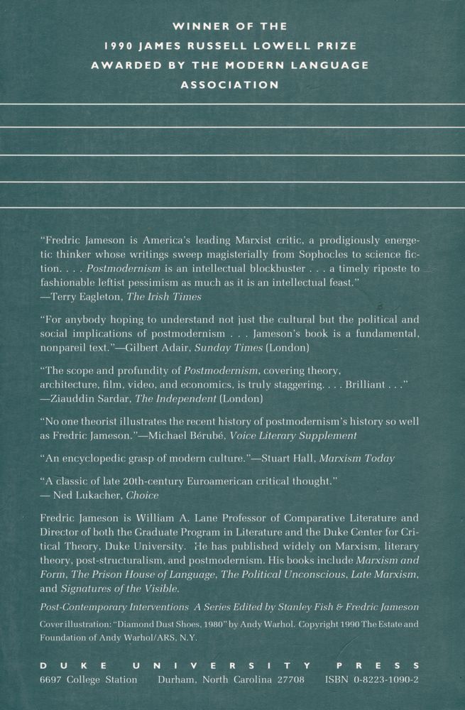 『POSTMODERNISM, OR, THE CULTURAL LOGIC OF LATE CAPITALISM』 3